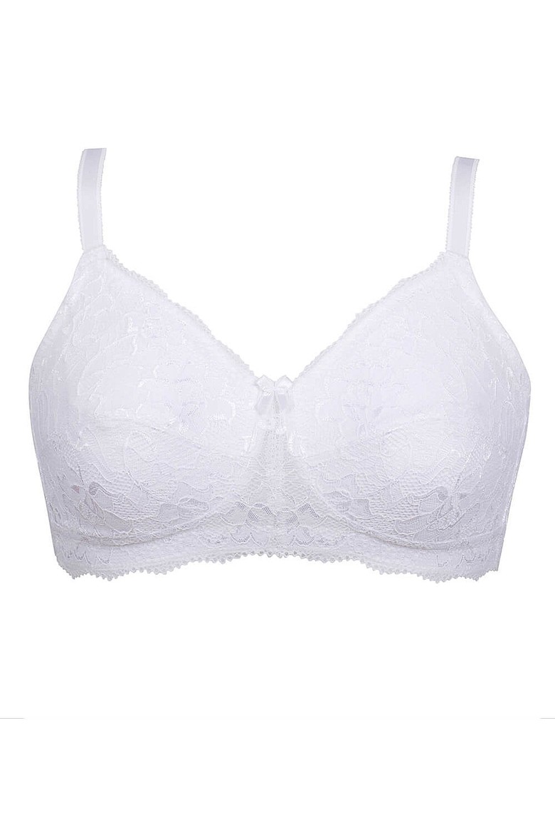 Woman WHITE Post-surgery bra with front opening Cotton-lined¤With lace  VOISINE